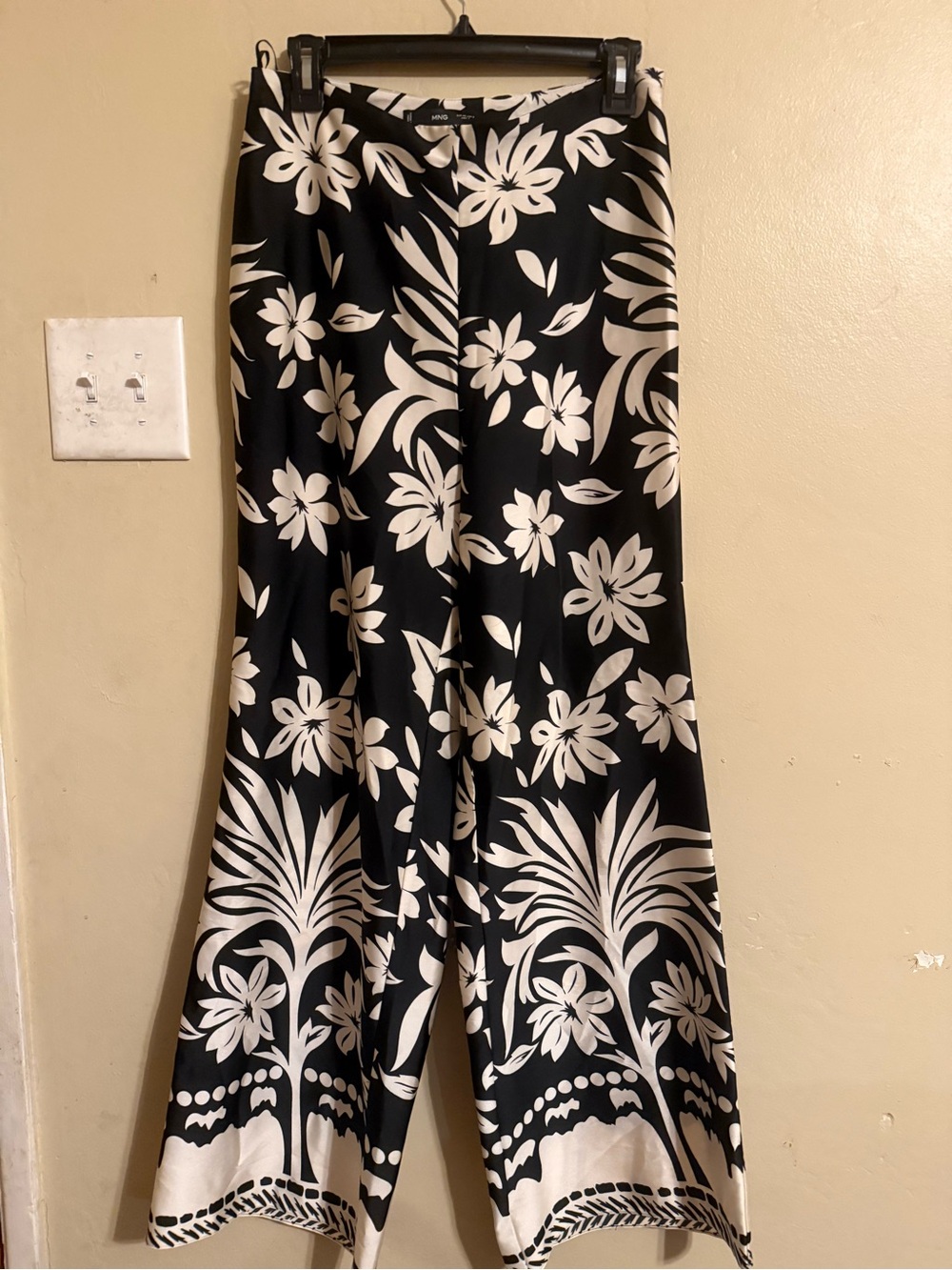 Mango Black and White Floral flare pants
